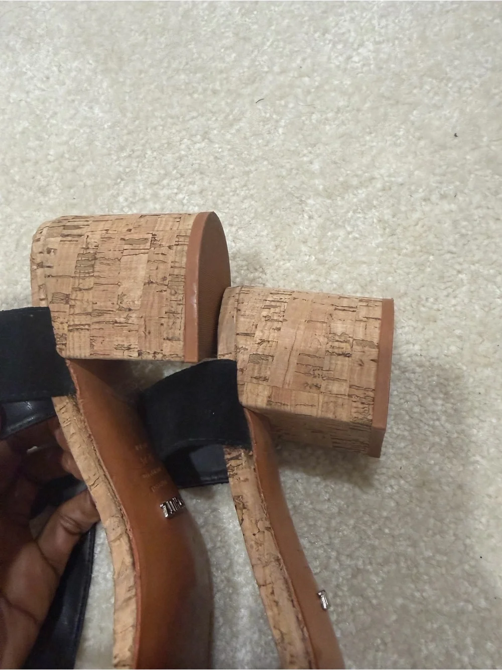SCHUTZ Black Suede Cork Block Heel Sandals